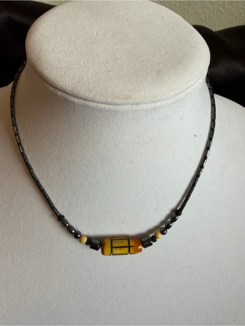 Women’s Handmade Hematite & Bead Necklace - Yellow Accent